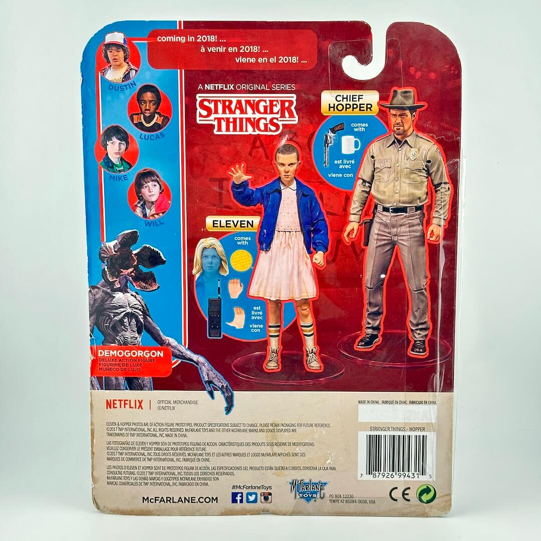 McFarlane Toys Stranger Things Chief Hopper action figure in its original packaging.