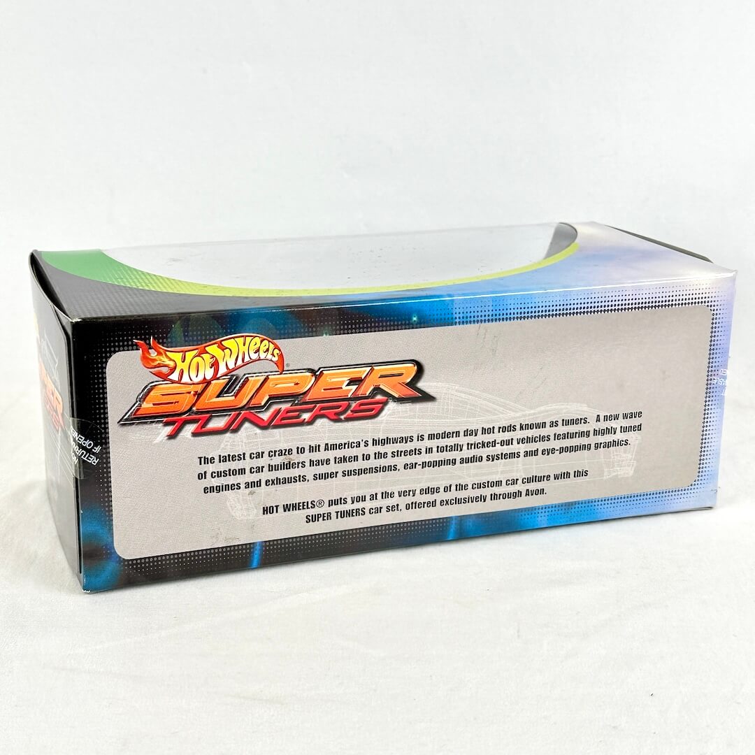 Hot Wheels Super Tuners car packaging box, featuring the iconic Hot Wheels logo and product information.