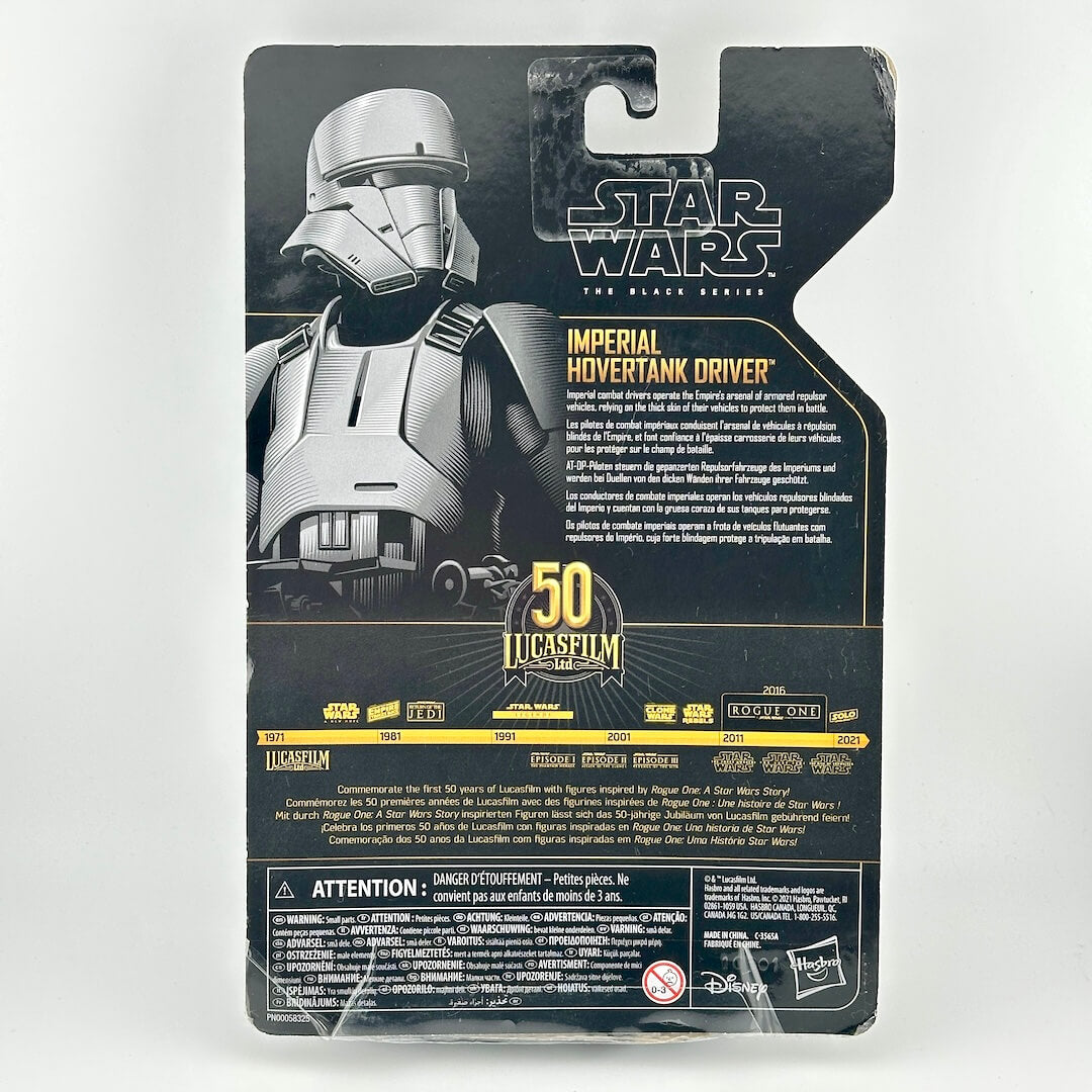 Star Wars Imperial Hovertank Driver action figure packaging, featuring a black & white illustration of the helmeted soldier.