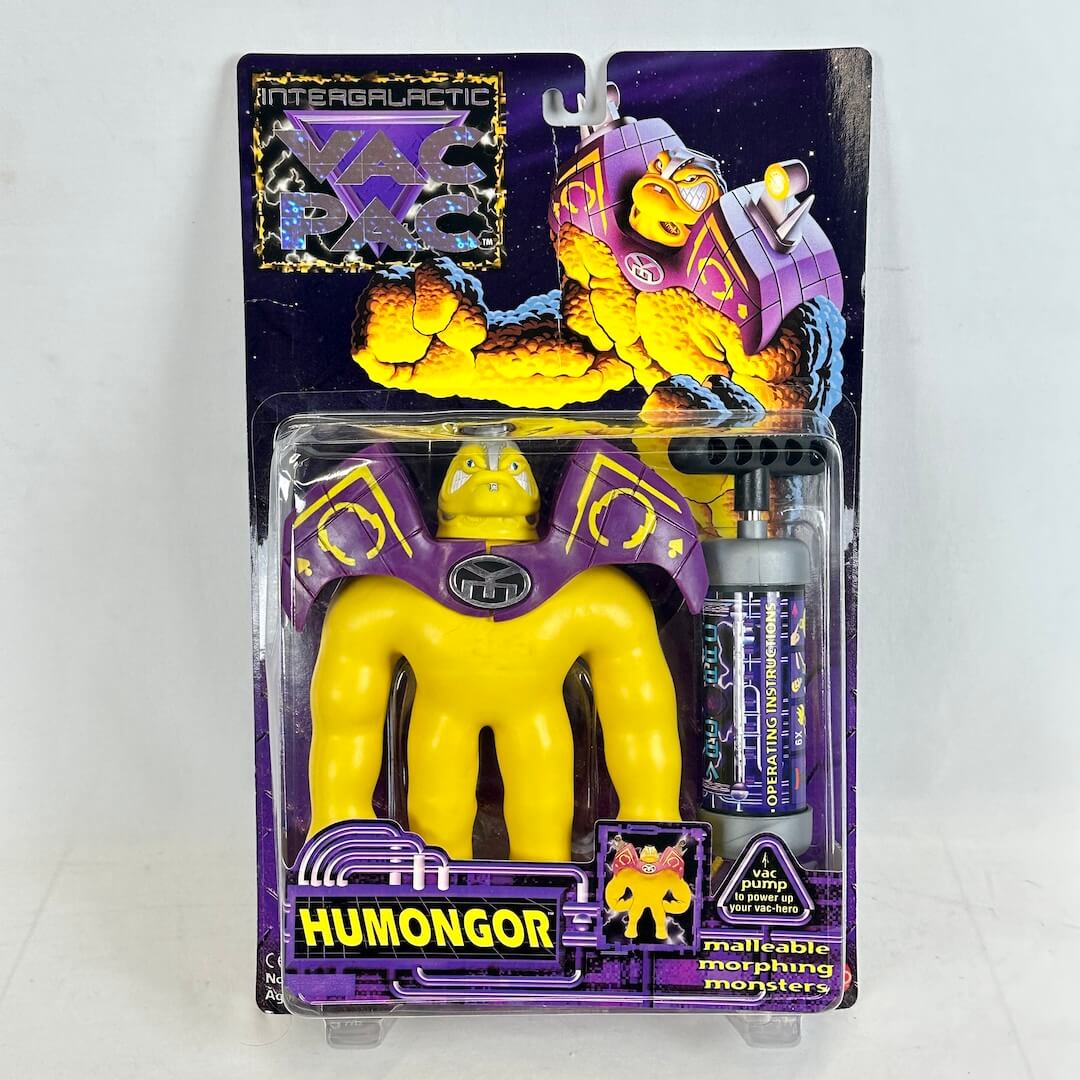 Yellow and purple toy figure in packaging with 'Intergalactic Race' branding on a white background