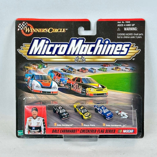 Winner's Circle Micro Machines toy car set packaging with race cars and driver images on a gray background