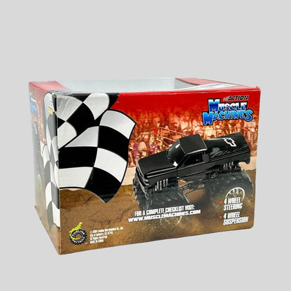 Boxed toy truck with checkered flag design on a white background