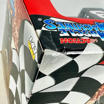 Close-up of a toy car with visible branding and checkered pattern