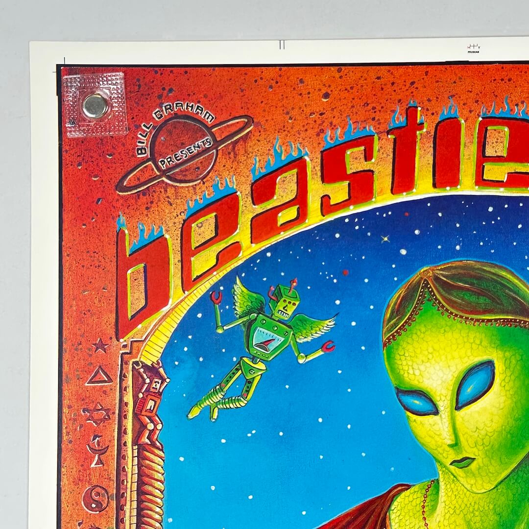 Top left section to show printer bearing marks and Bill Graham Presents logo at top corner. Robot angel graphic visible. 