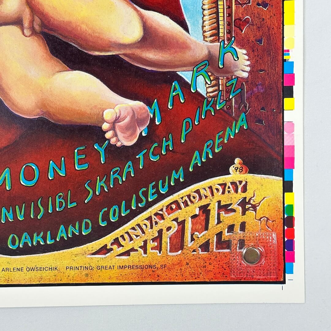 Bottom right section of poster to show crisp edges and corner, printer color stripe along right side. 