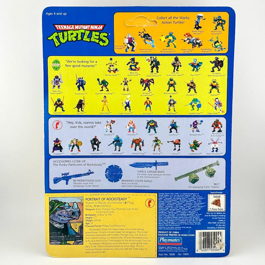 Back of a Teenage Mutant Ninja Turtles action figure packaging with character illustrations and accessories.