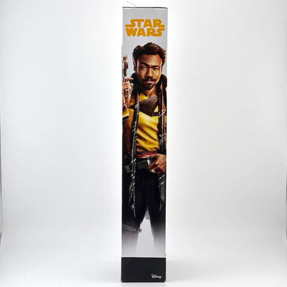 Star Wars action figure packaging with character holding a gun on a white background