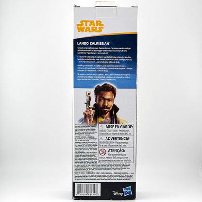 Box packaging of a Star Wars Lando Calrissian figure with branding and product details.