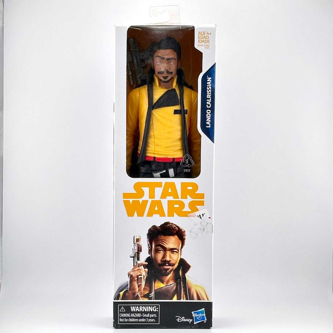 Star Wars action figure packaging with Lando Calrissian on a white background