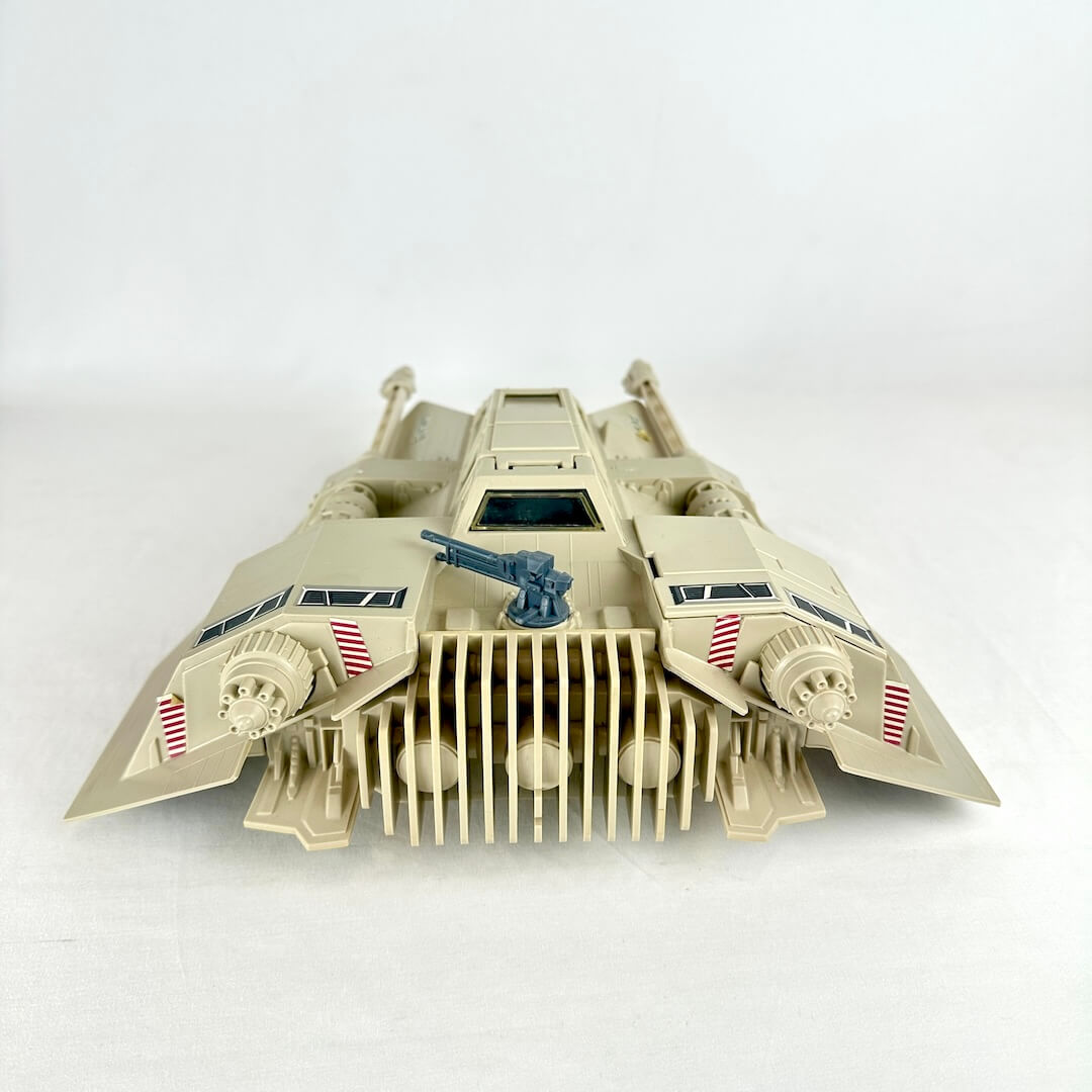 Toy snowspeeder model/toy on a white background, back view. 