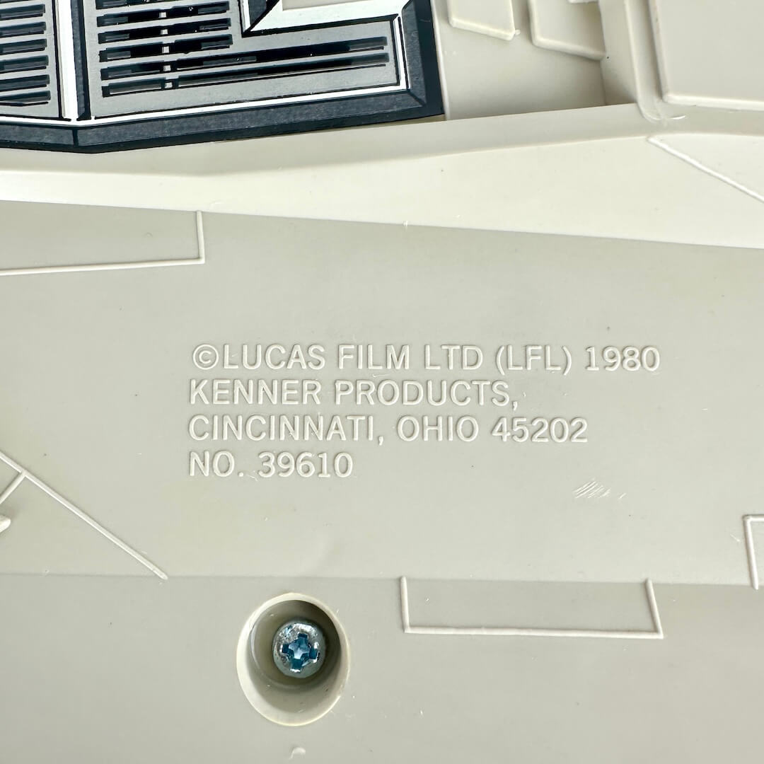 Product label with 'Lucas Film Ltd' and 'Kenner Products' text on a white background