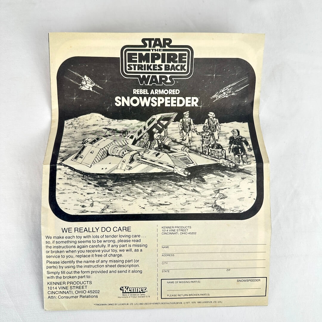 Vintage 'Star Wars' Rebel Armored Snowspeeder toy instructions on a white background