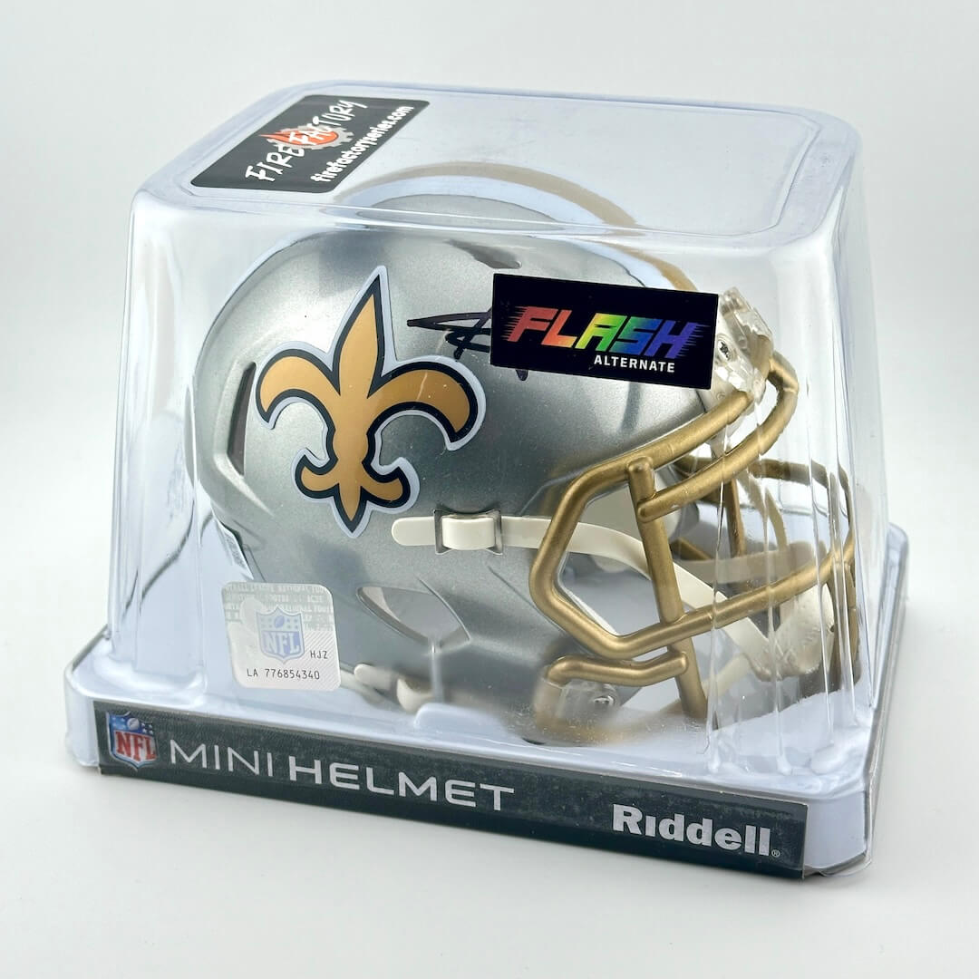 Riddell mini football helmet in packaging with 'Flash' logo on a white background