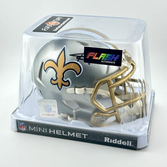 Riddell mini football helmet in packaging with 'Flash' logo on a white background