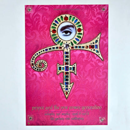 Poster with a colorful symbol on a pink background