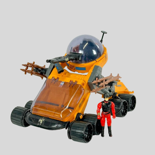 Toy vehicle with a figure on a white background