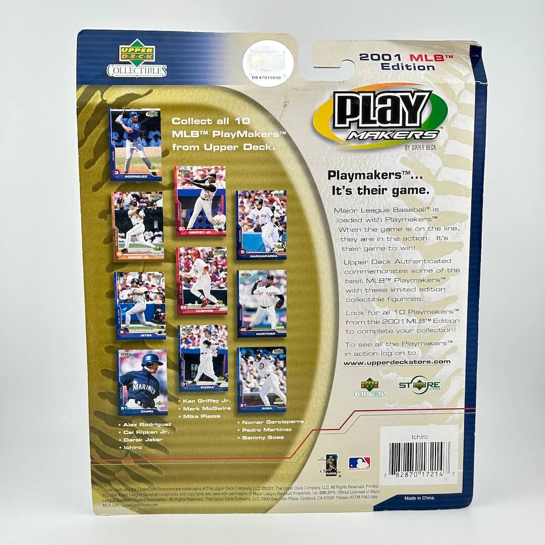 Packaged set of 2001 MLB Playmakers baseball cards with colorful player images on a white background.