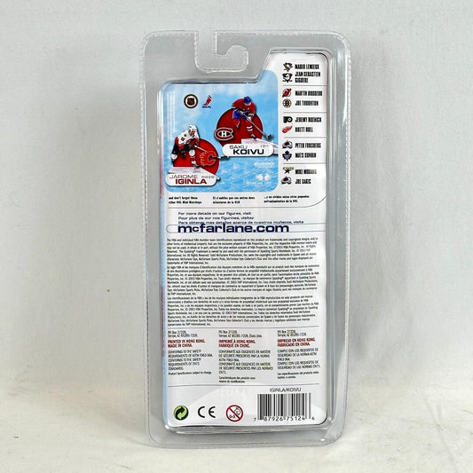 Toy figure packaging with branding and product details on a gray background