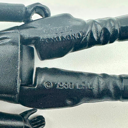 Close-up of back of figure's legs to show COO and copyright information. 
