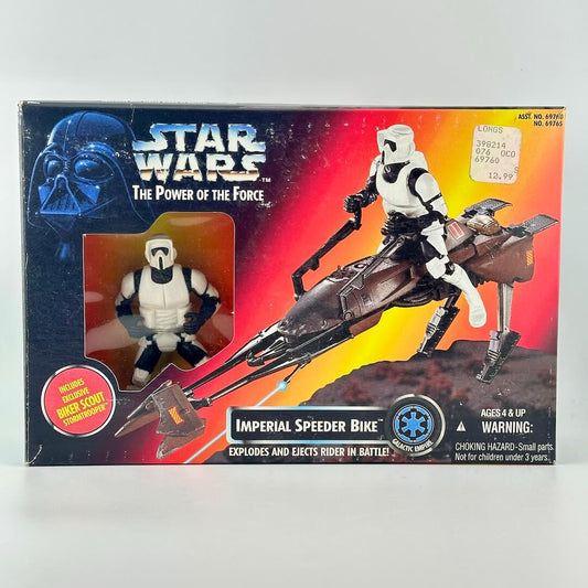 Star Wars Imperial Speeder Bike toy set in packaging with stormtrooper figure.