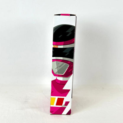 Side view of packaging with illustration of Pink Ranger, photographed on white background. 