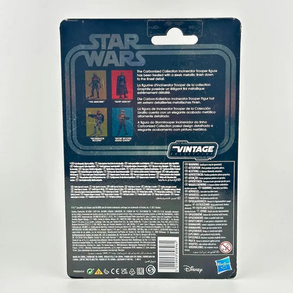 Back of a Star Wars action figure packaging featuring product details and images of other available figures. 