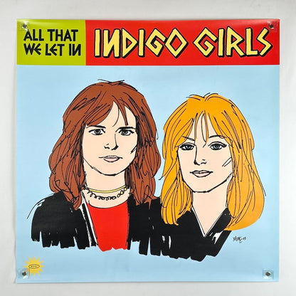 Promo poster for 'Indigo Girls' with two illustrated portraits and colorful text