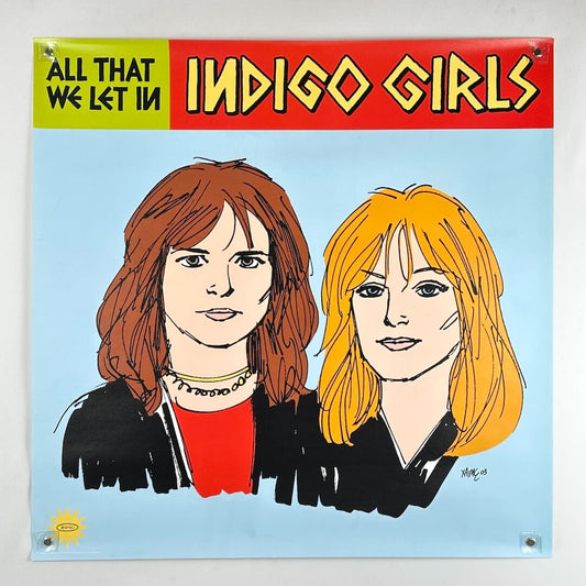 Promo poster for 'Indigo Girls' with two illustrated portraits and colorful text