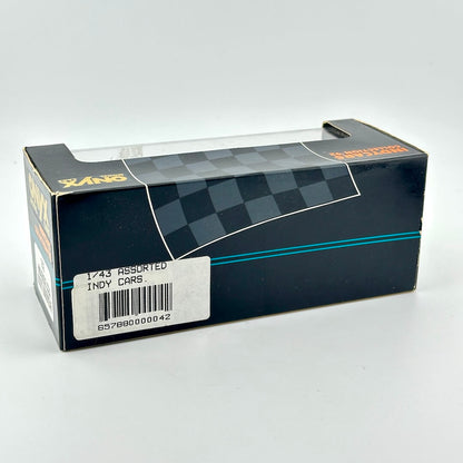 Box packaging for model cars with a checkered pattern on a white background