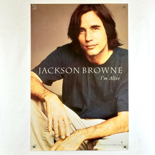 Poster of Jackson Browne with text 'I'm Alive' on a beige background