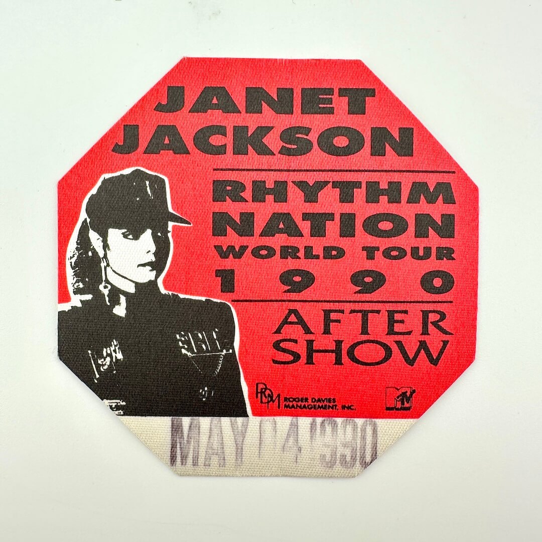 Promotional ticket for Janet Jackson's Rhythm Nation World Tour After Show on a white background