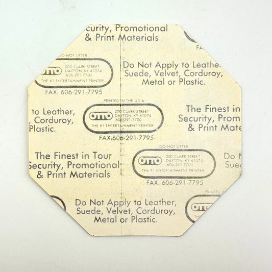 Backside of sticker to show intact backing and pristine condition. 