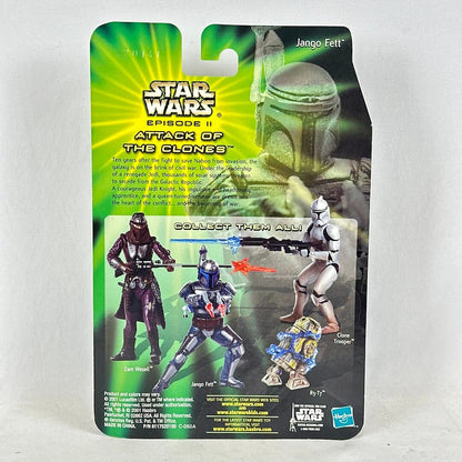 Star Wars action figure packaging featuring Jango Fett, Zaboose, and Clone Trooper on a white background.