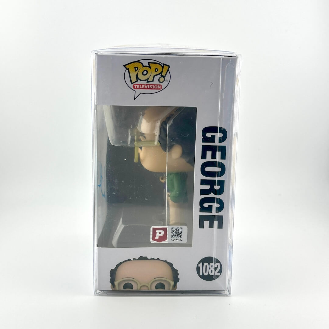 Pop! Television figurine packaging with 'George' and a visible QR code on a white background