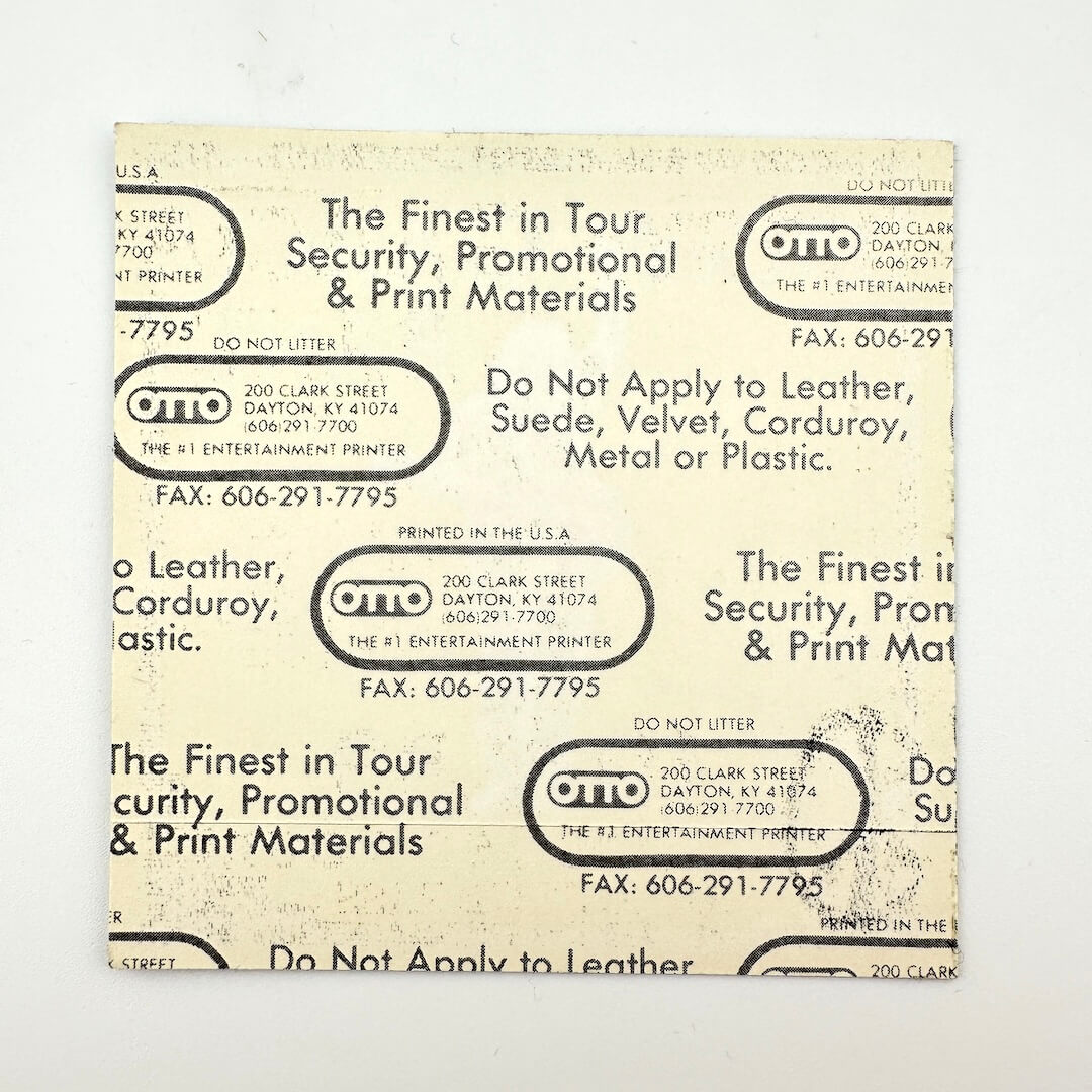 Backside of sticker to show intact backing and pristine condition. 