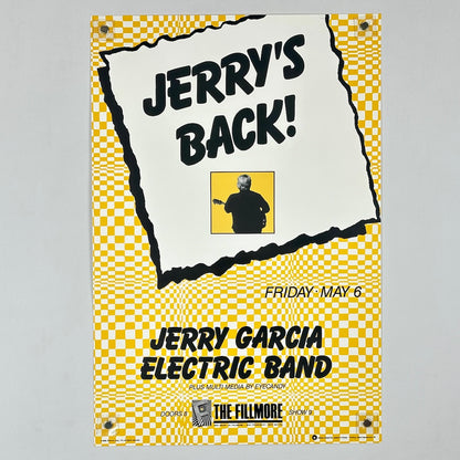 Poster for Jerry Garcia Electric Band concert featuring a checkered border and text.