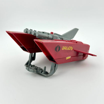 Red and gray toy vehicle on a white background