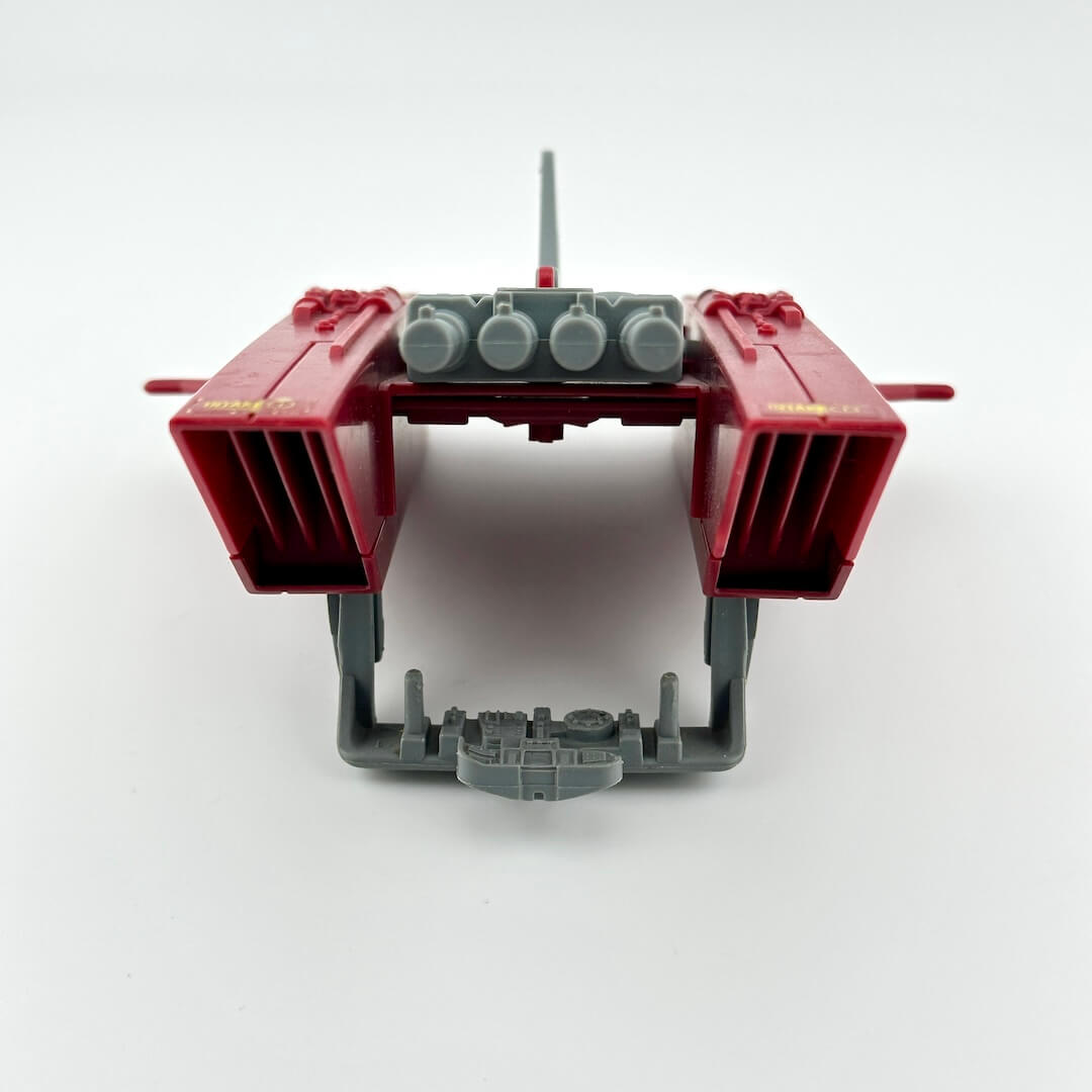 Red and gray mechanical model on a white background