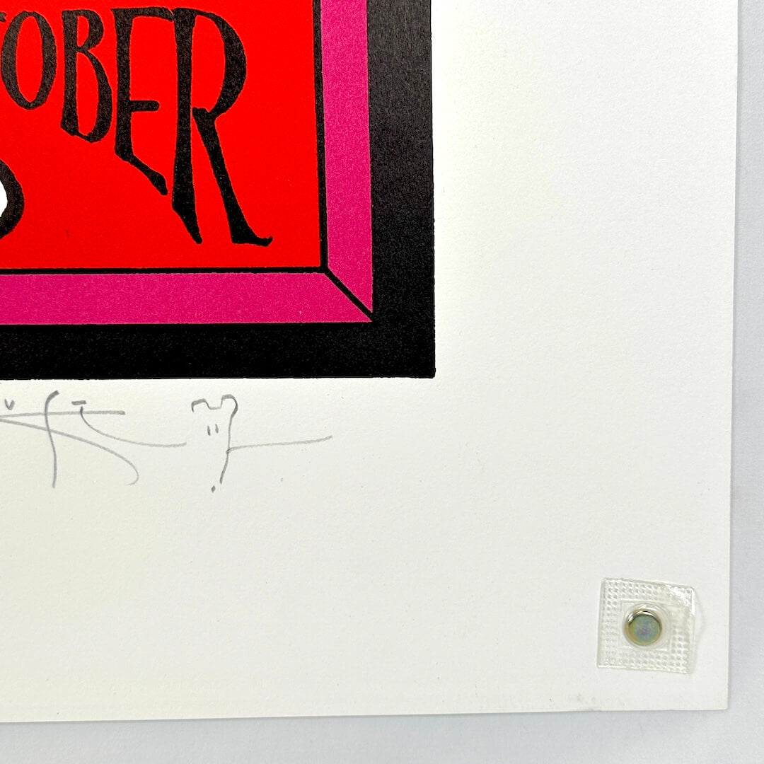 Bottom right corner of poster with crisp corner and clean edges, in mint condition. One artist signature visible. 