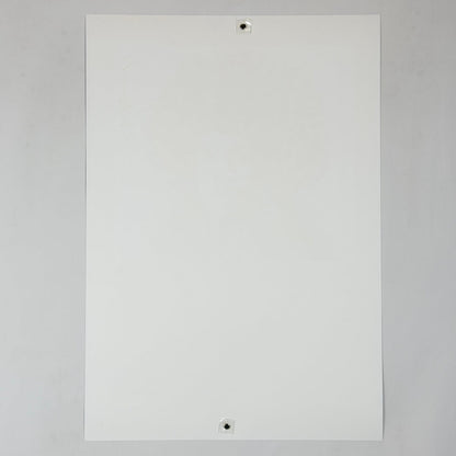 Backside of white poster to show zero damage and pristine condition, against white background. 