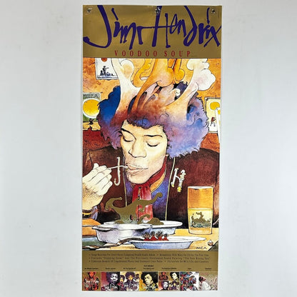 Poster of Jimi Hendrix with a colorful design on a white background