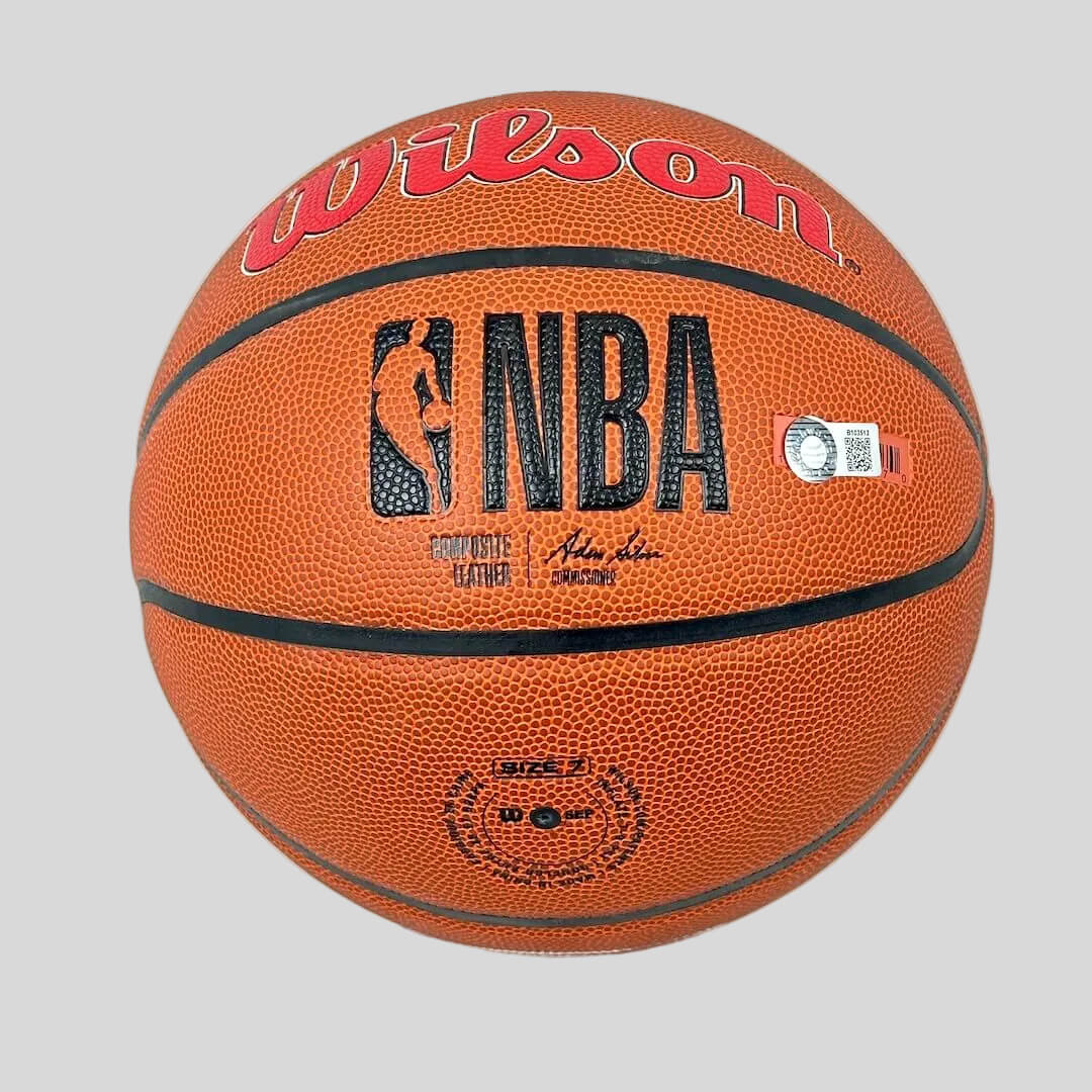 Basketball with Wilson and NBA logos on a white background