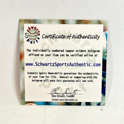 Schwartz Sports Memorabilia Certificate of Authenticity on a textured surface