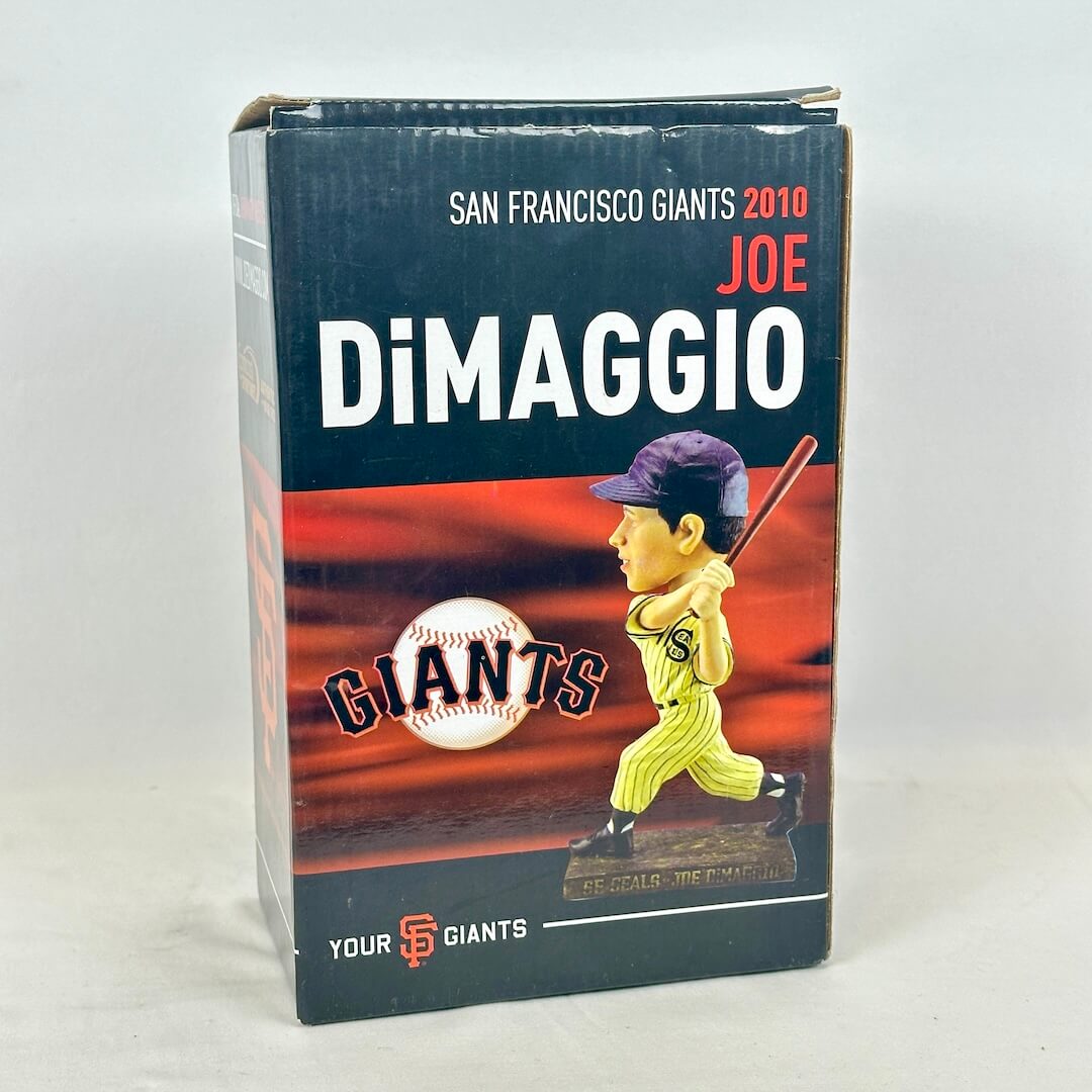 A boxed San Francisco Giants 2010 Joe DiMaggio collectible bobblehead.