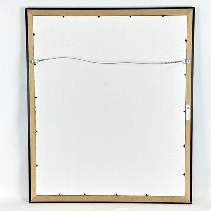 Back of frame with white backing and wire for hanging. 