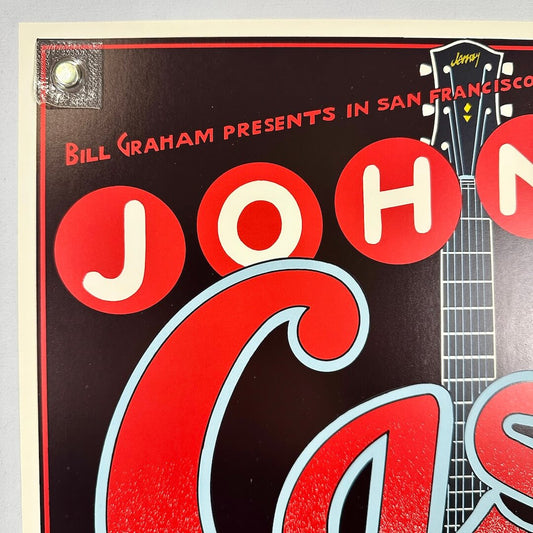 Top left corner of poster showing crisp corner and clean edgers, in mint condition. 