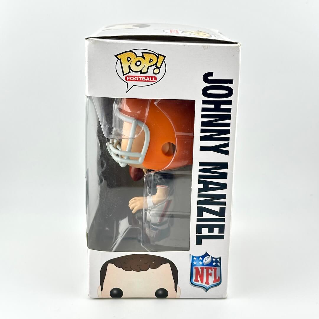 Funko Pop! vinyl figure packaging with Johnny Manziel on a white background