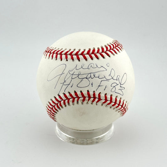 Signed baseball on a white background