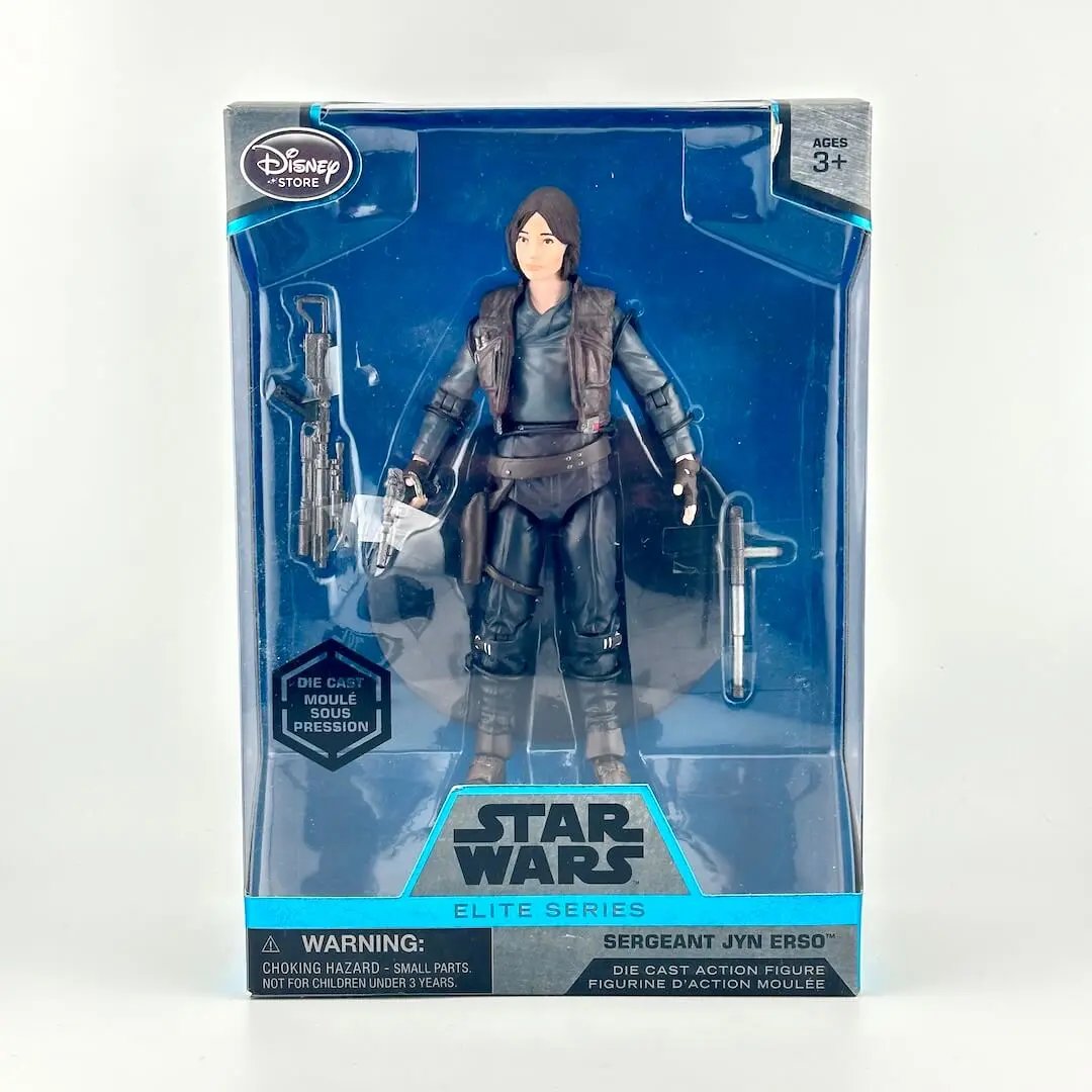 Disney Star Wars Elite Series Sergeant Jyn Erso action figure in its original window box packaging.