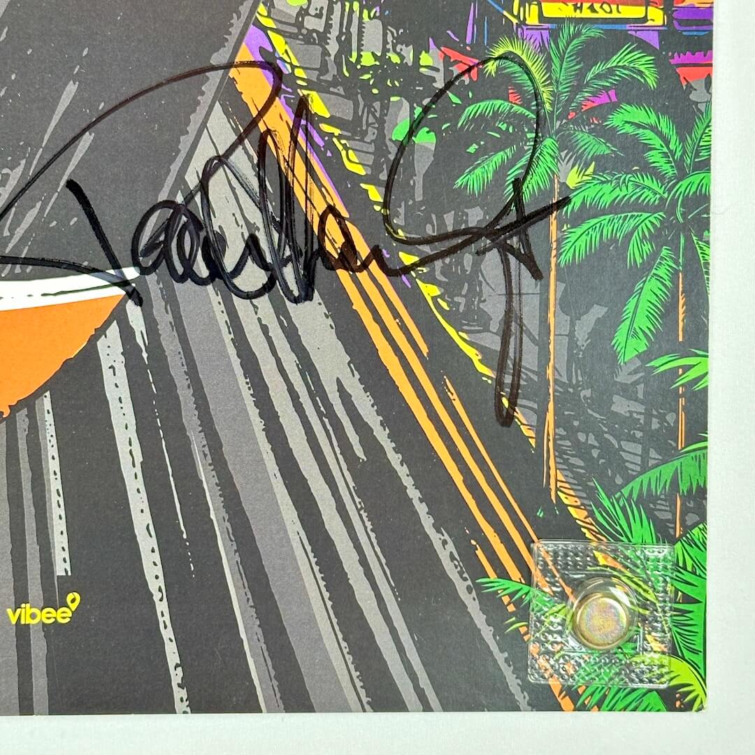 Bottom right corner of poster with crisp corner and clean edges. 